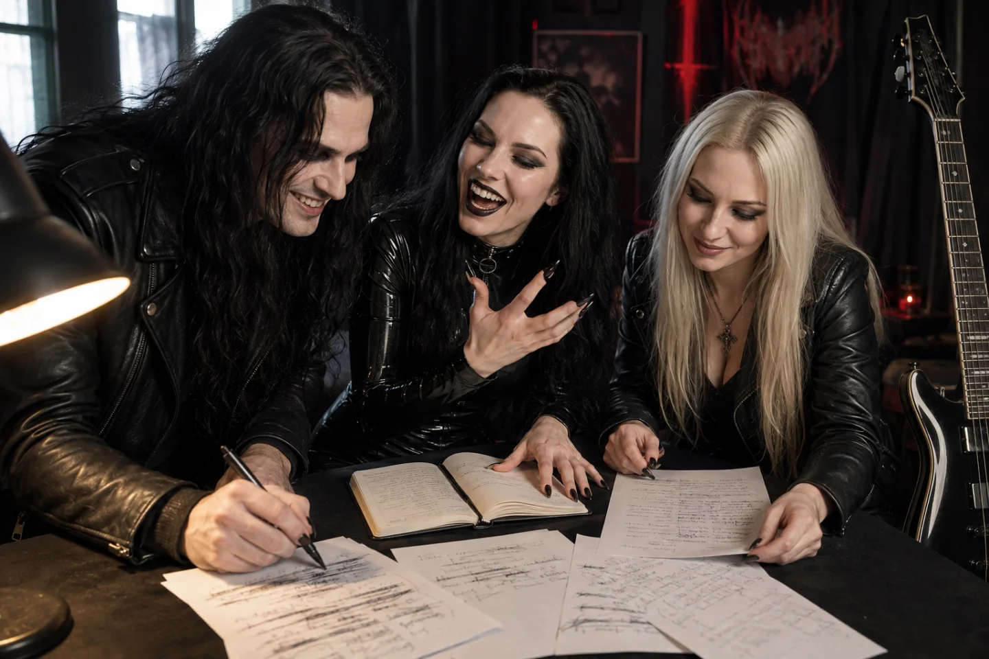Xavi, Lina and Sheila sharing a lyric-writing session