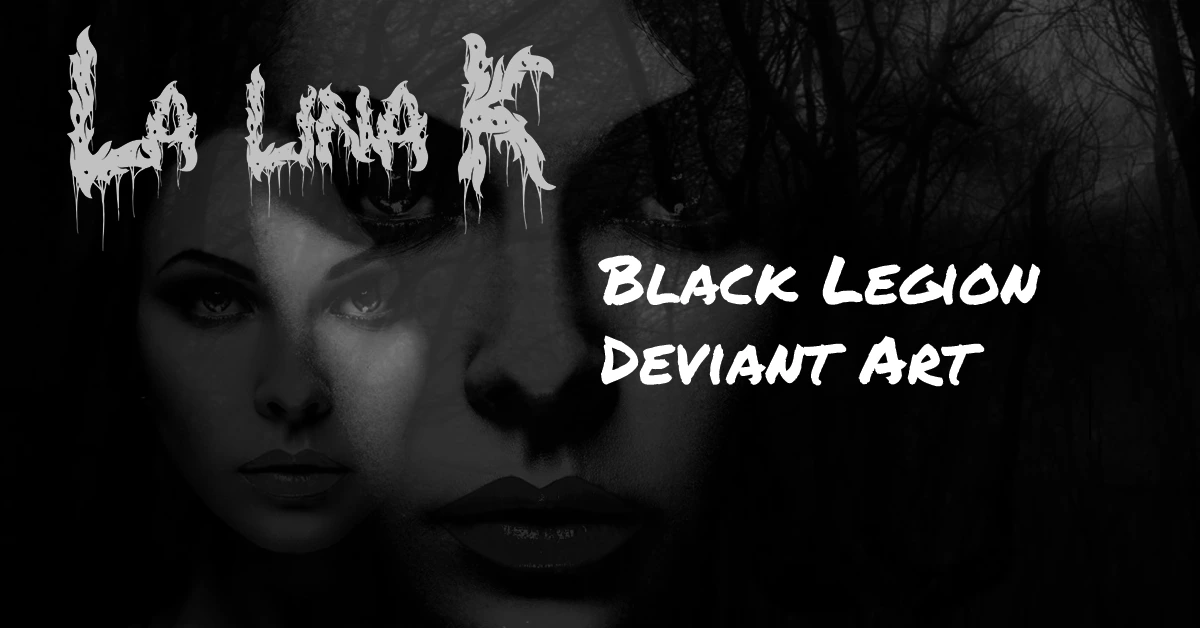 An eerie, monochromatic visage with haunting eyes emerges from the shadows, embodying the chilling essence of black legion deviant art.