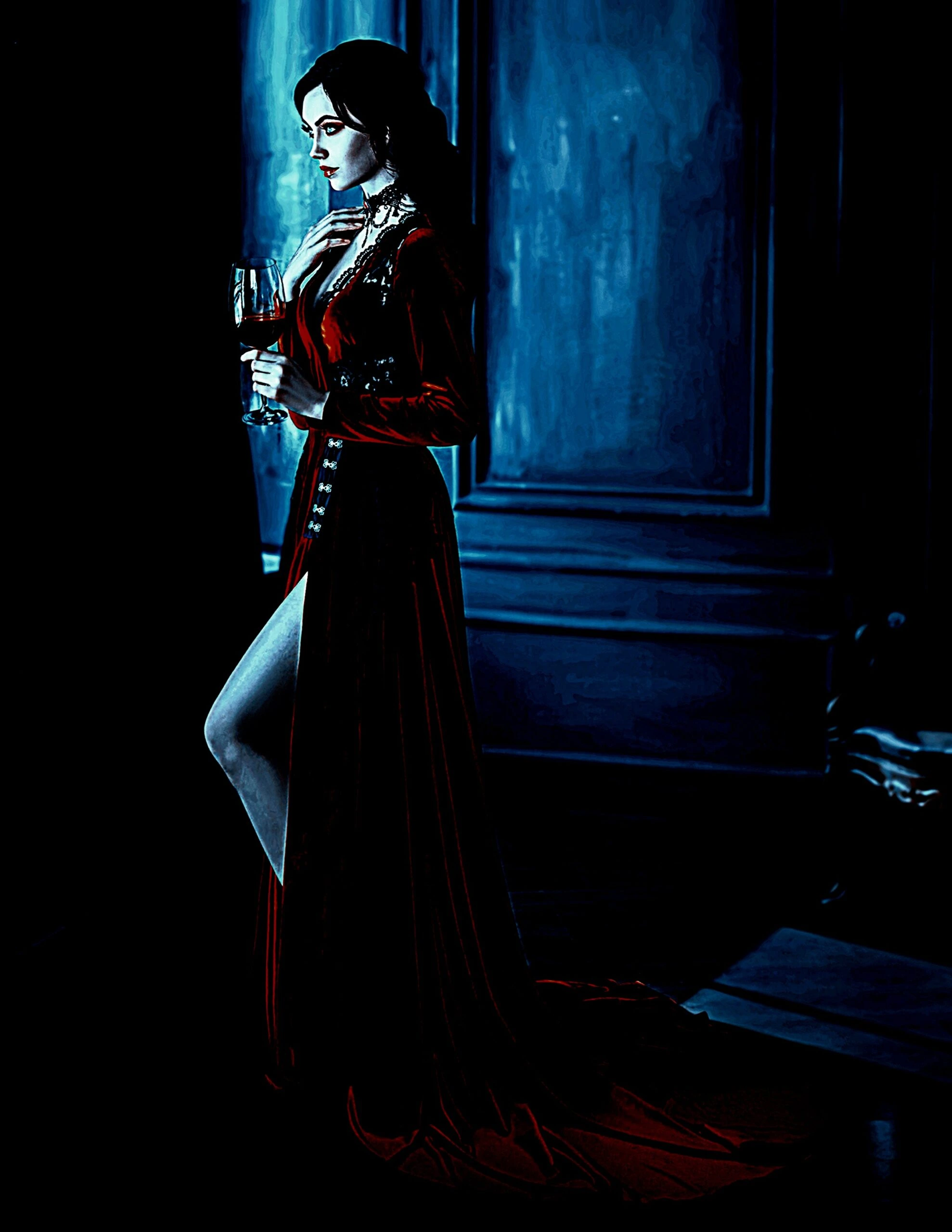 gothic girl in red dress