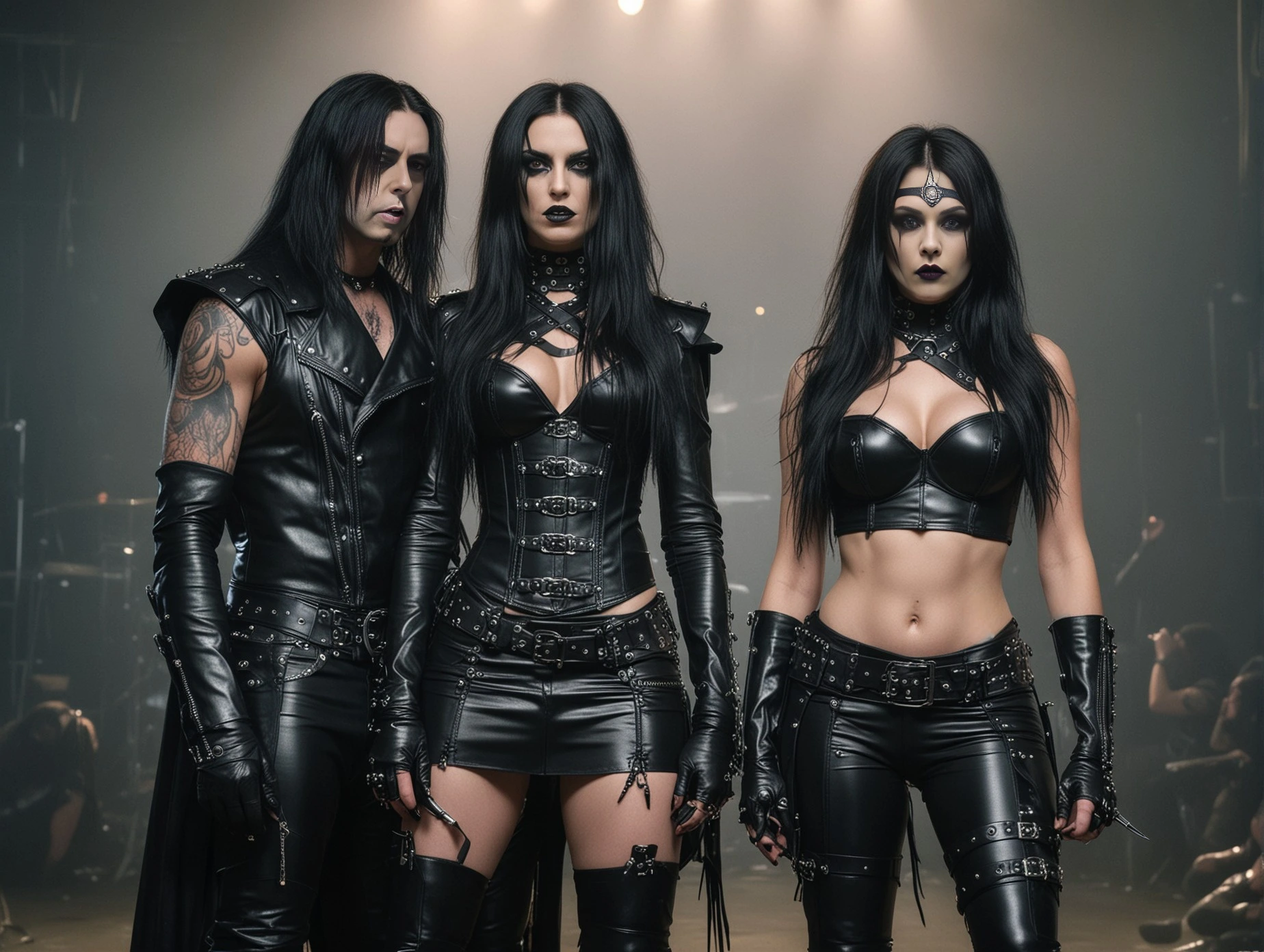 Fans in gothic leather attire await the start of the Blind Guardian concert in Gothenburg.