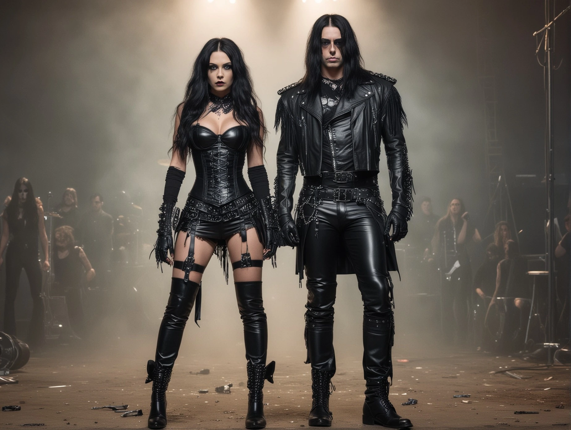 Metal enthusiasts in leather gear standing ready for Blind Guardian's Gothenburg concert.