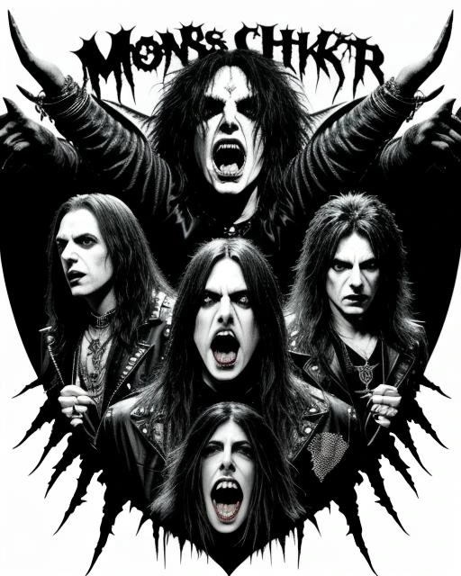 Monsters of Shock Rock: Shock rock band with exaggerated horror makeup posing dramatically, with 'MONSTER CHIKKR' logo above them.