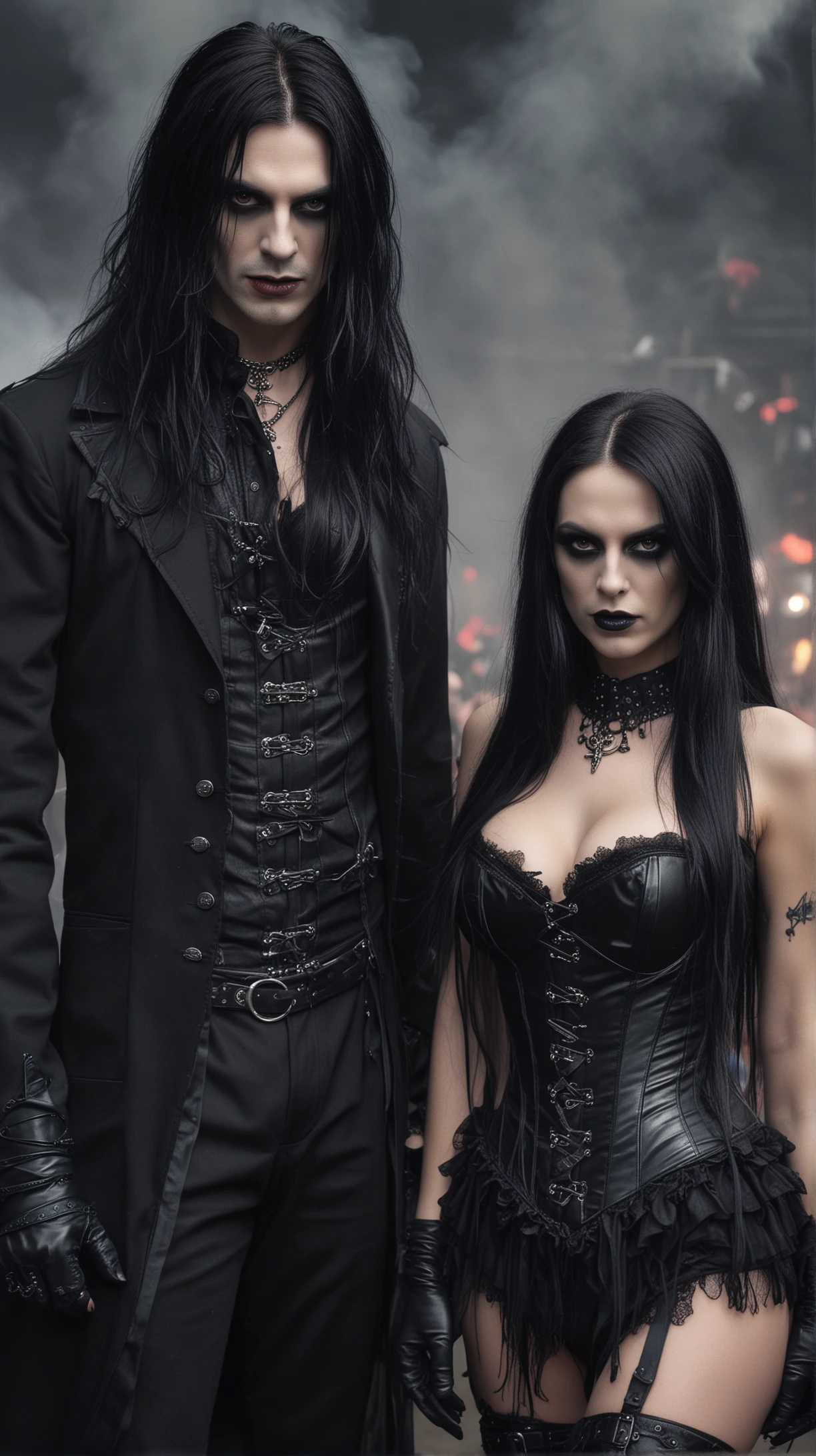 Goth man and woman at Resurrection Fest 2013, showcasing detailed black outfits and intense makeup.