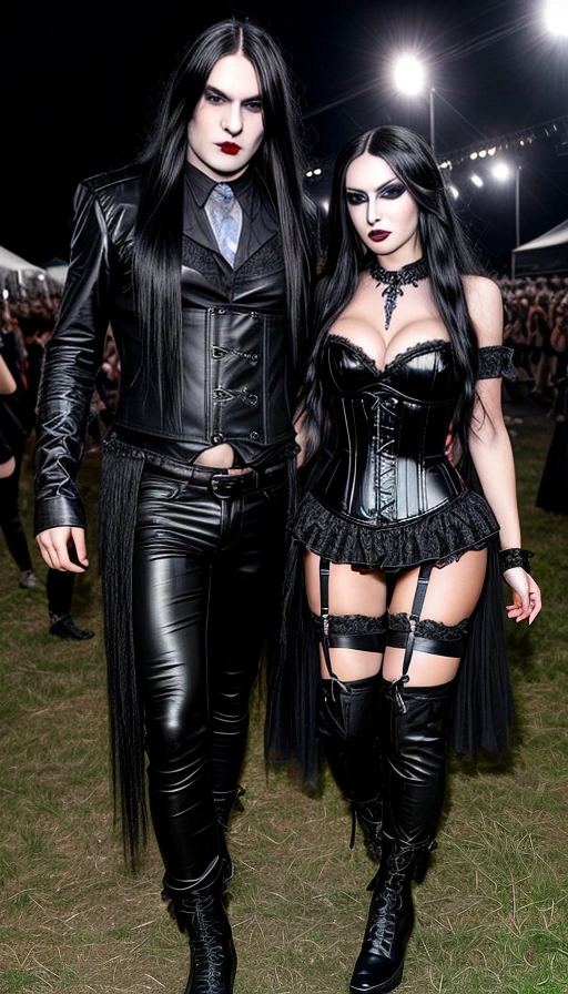 Bloodstock 2013: dramatic flair with a gothic couple in black, leather, and lace, showcasing the festival's unique style.