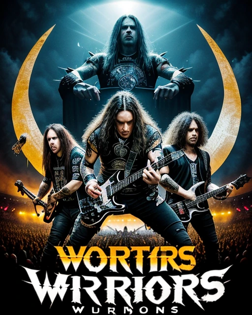 Fantasy-themed heavy metal concert poster featuring band members with a giant moon in the background, highlighting a dramatic live performance atmosphere.