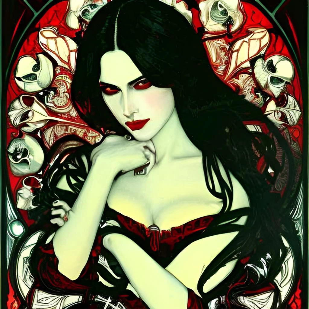 The Crimson Sorceress holding a mystical artifact, surrounded by magical symbols.