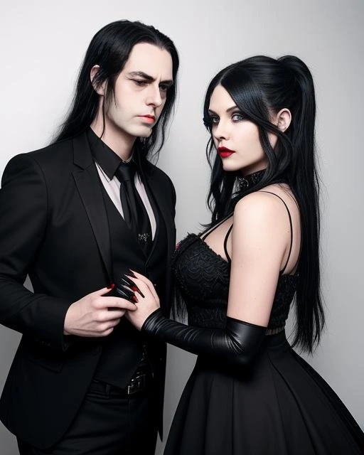 Adrian Blackwood and Elena Parker standing together, both dressed in elegant black attire, emphasizing their intense and alluring boss and secretary romance.