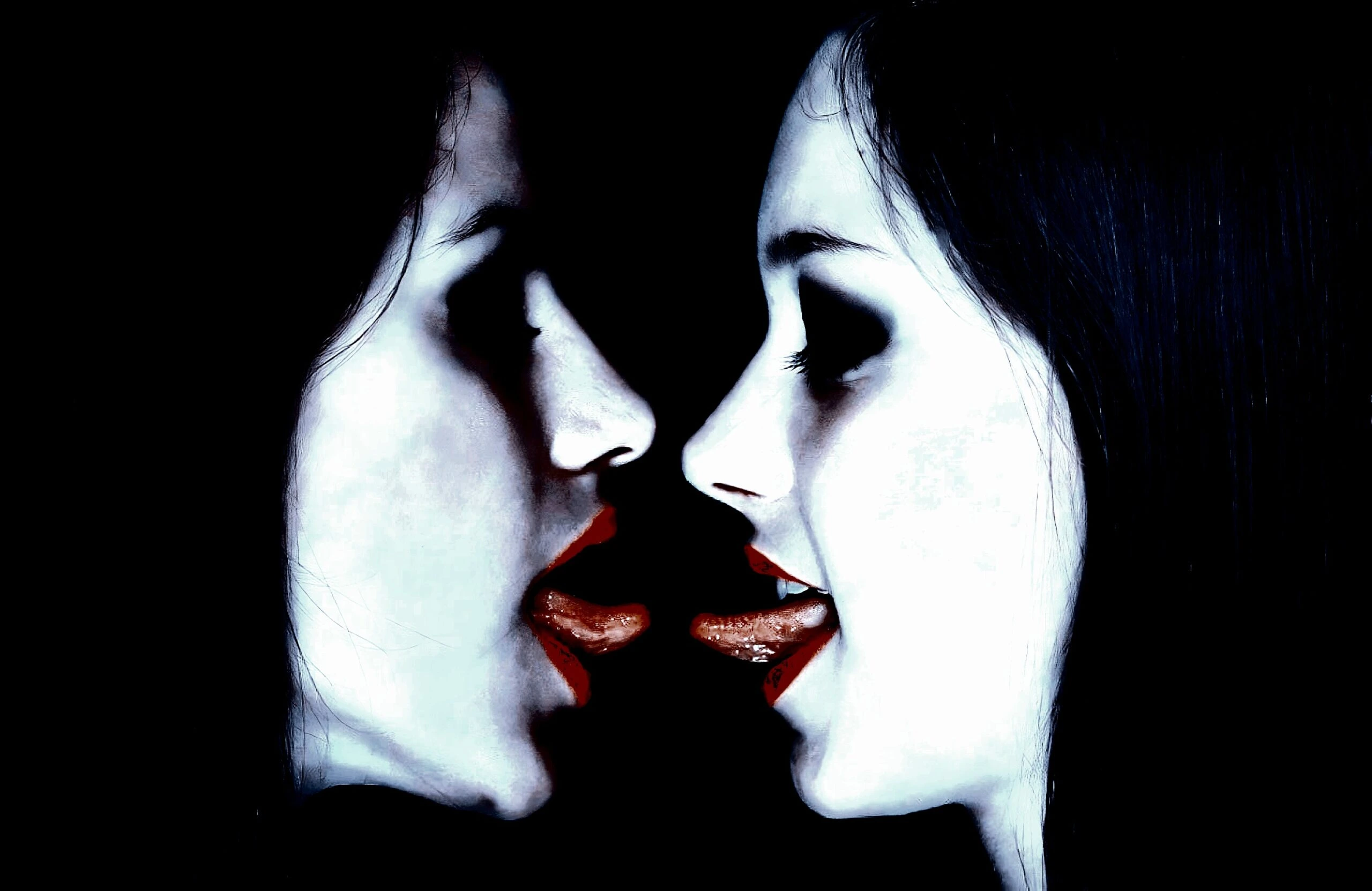 Close-up of two individuals, their faces close, expressing deep intimacy and connection.