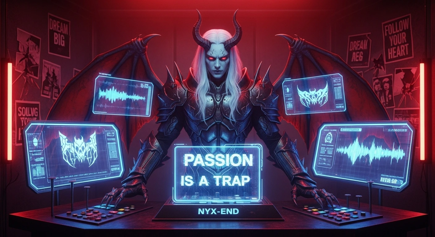 NYX-END band story: AI-powered war on the passion myth, where Venomous Sin forges art from pragmatism