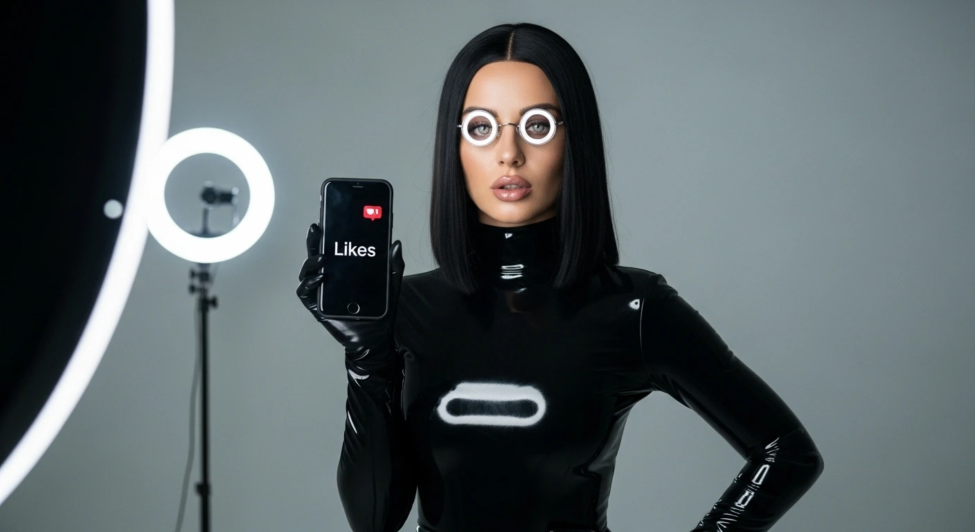 how to expose fake self-love influencers wearing latex and PVC by analyzing their staged, empty expressions and studio setup