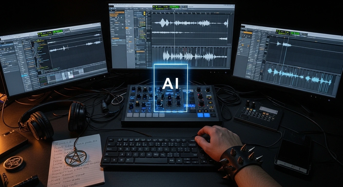 AI as tool not master in future of AI-driven metal music, artist controlling creative process at digital workstation