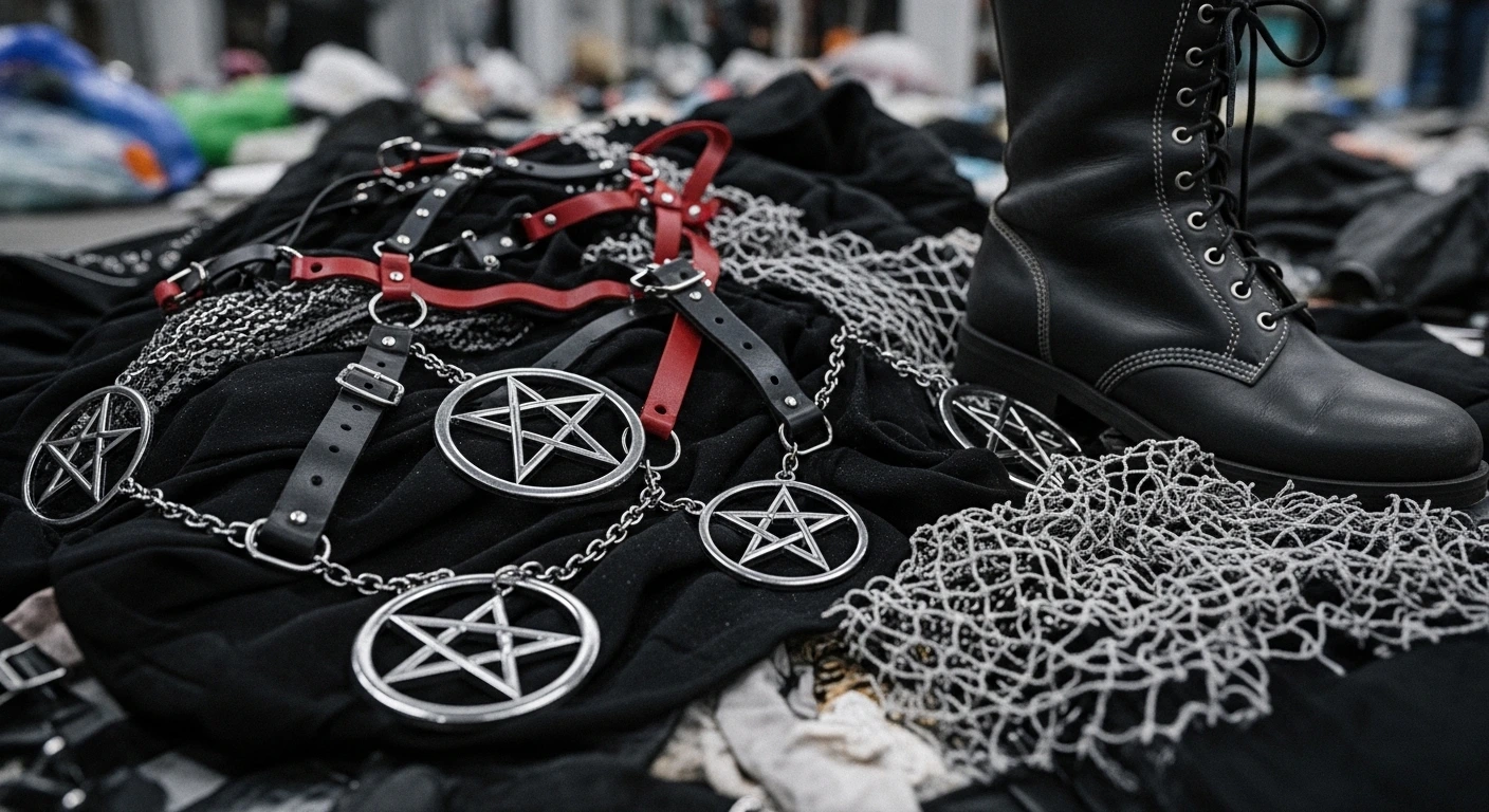 How fast fashion destroys authentic alternative/goth style with cheap, disposable clothing in a landfill.