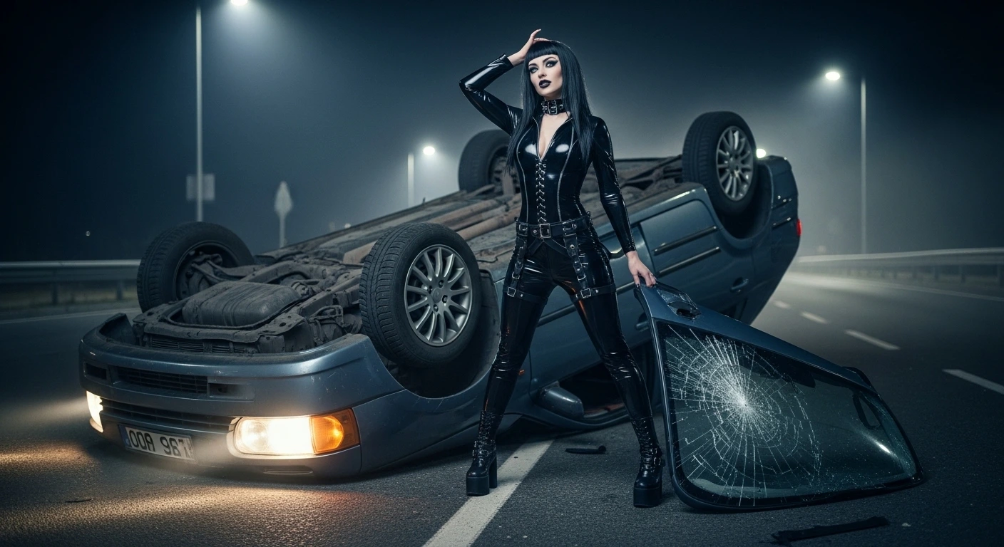 Venomous Sin Poisoned Embrace meaning and real story visualized as a car crash survivor in PVC