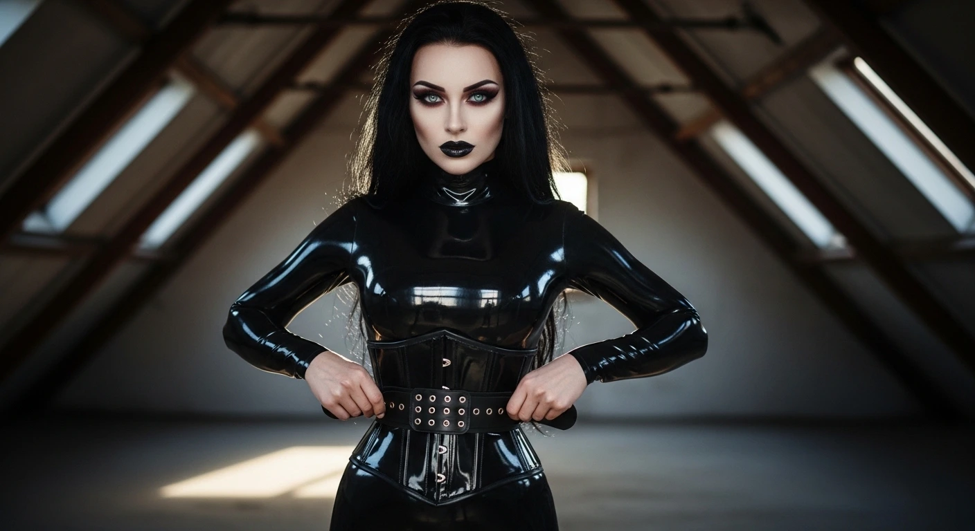 Sensory benefits of wearing latex as a second skin for body empowerment shown through high-shine gothic fashion.