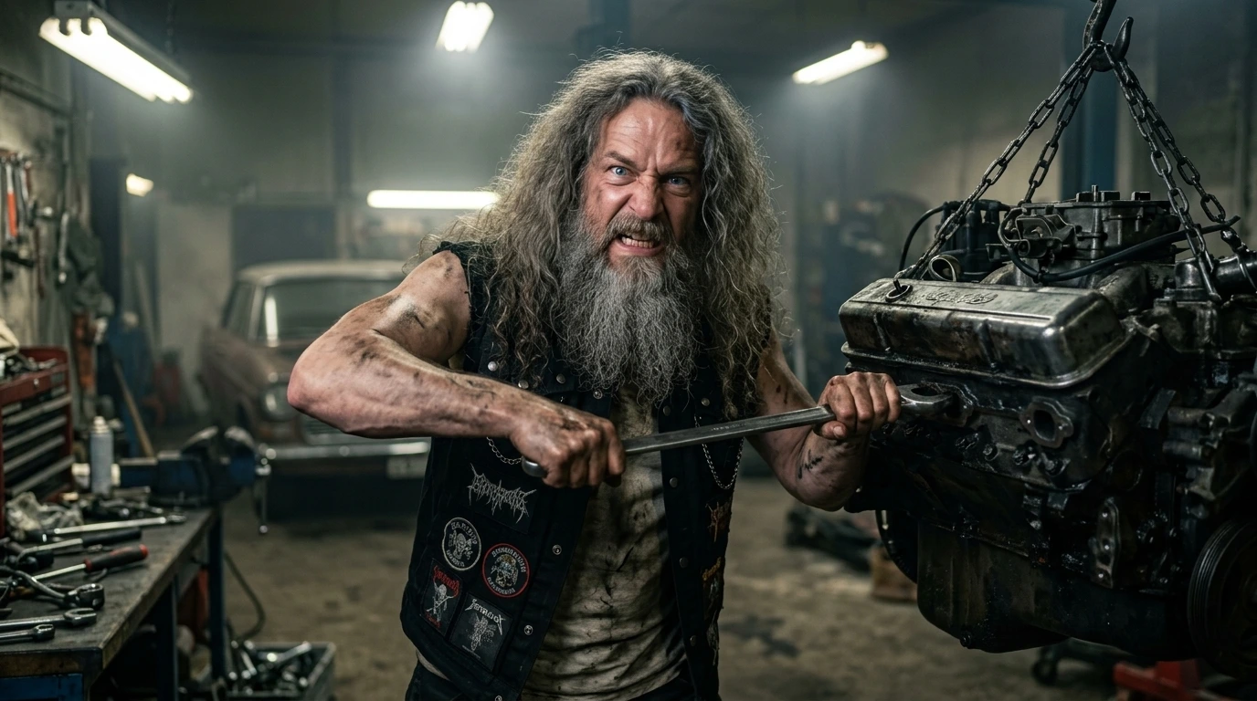 mechanic's logic for emotional self-management with Thorin Hammerhead philosophy, greased metalhead fixing engine