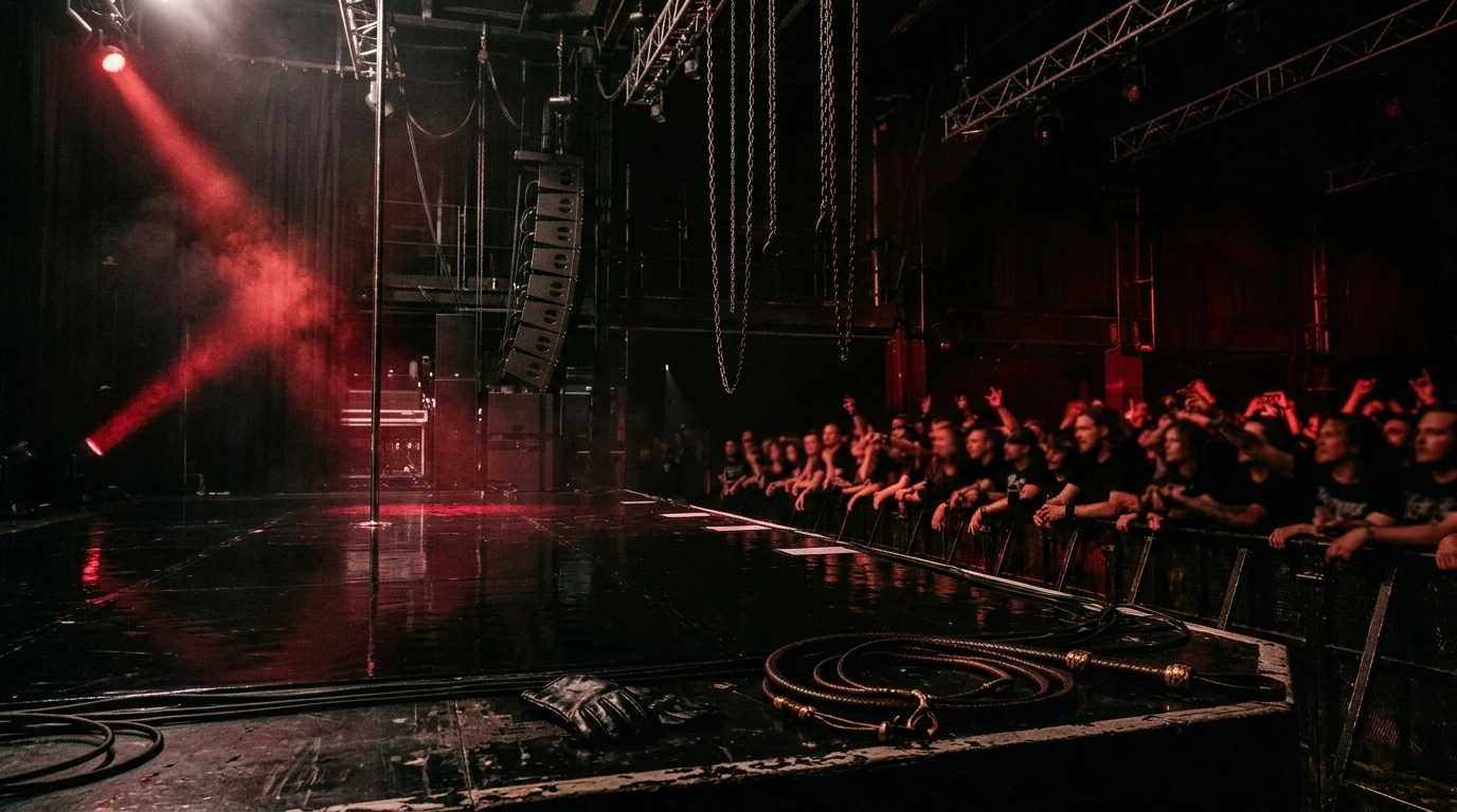 Authentic rebellion metal music visualized through a dark stage of control, tension, and ritual