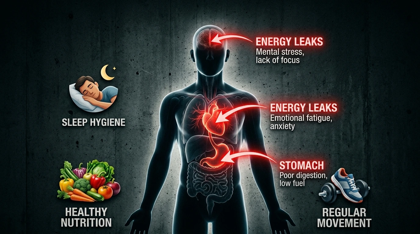 mechanic's logic for emotional self-management visualizing emotional stability habits with leak points diagram