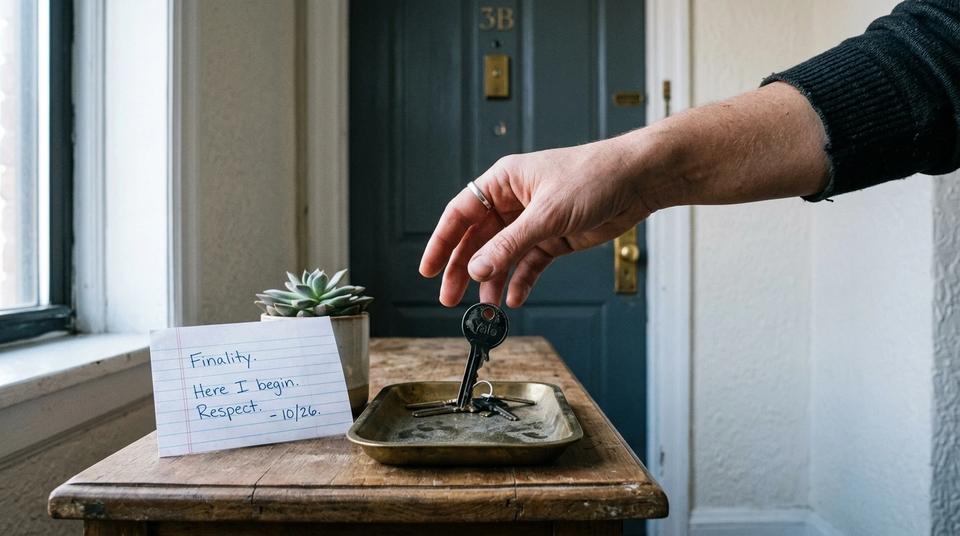 Healing after betrayal symbolized by returning a key and closing the door on emotional access
