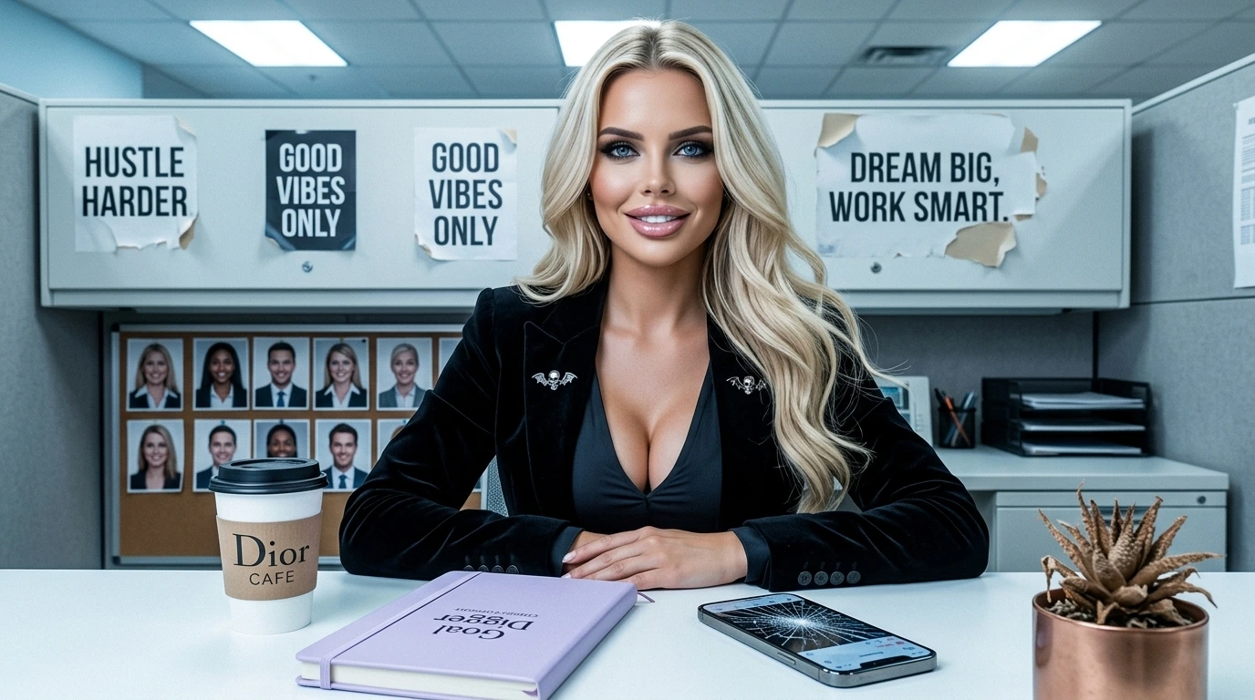 Celeste Lightvoid filterfucked culture exposed through a polished but empty office influencer aesthetic