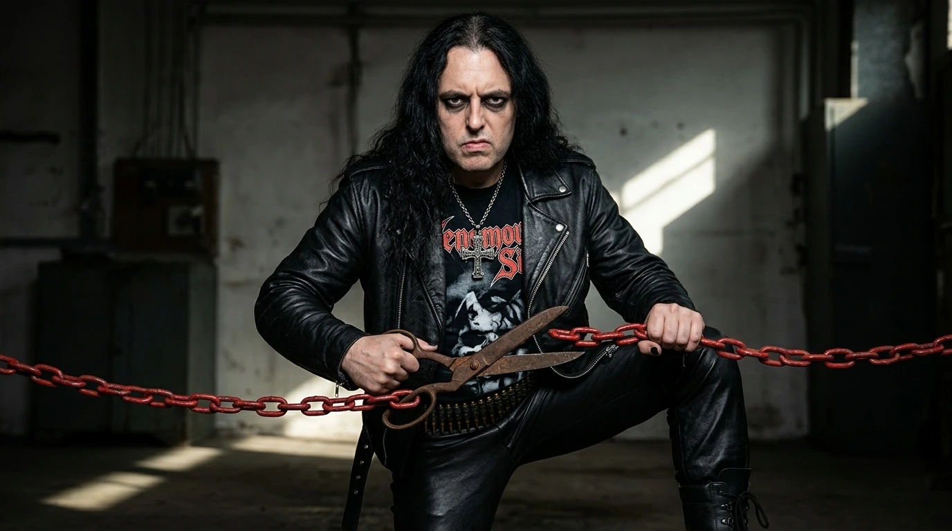 Why I don't talk to him and that's okay: man cutting blood chain in defiant portrait