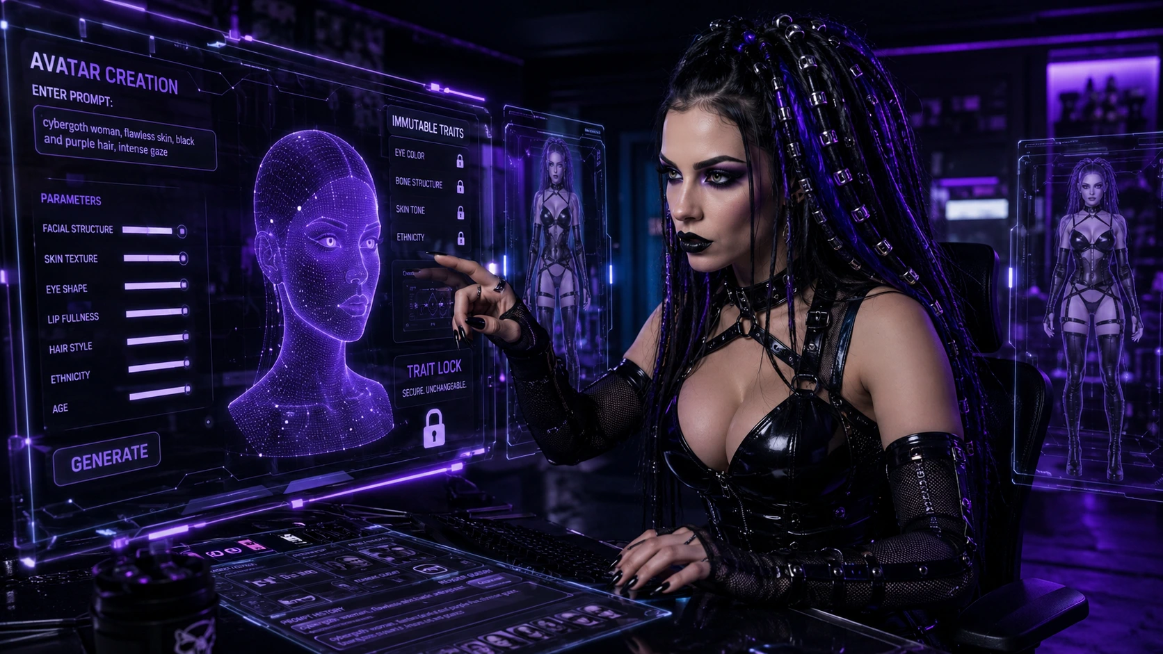 Building virtual characters from prompts in a cybergoth style